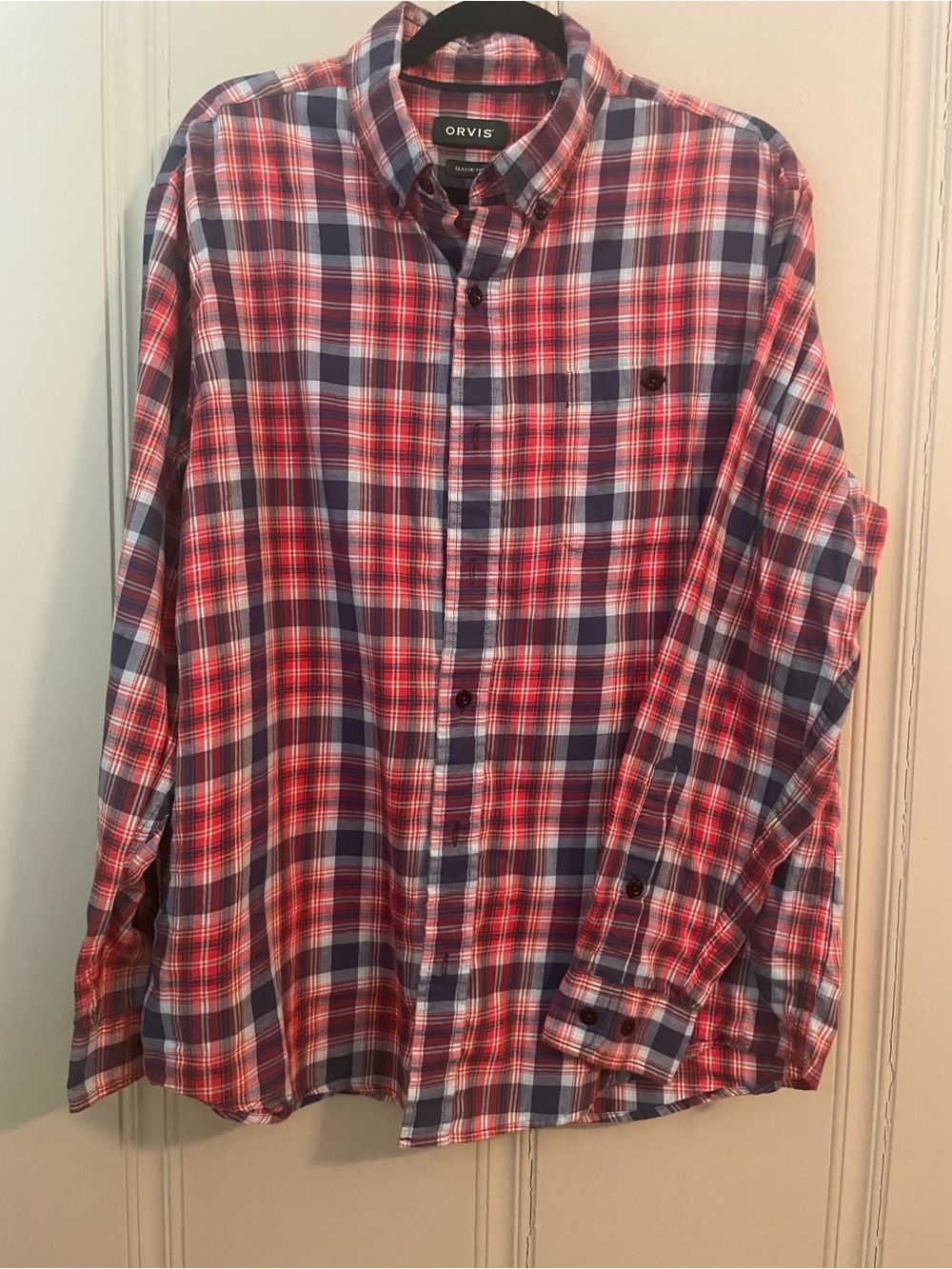Orvis Red and Blue Plaid Button-Down Shirt